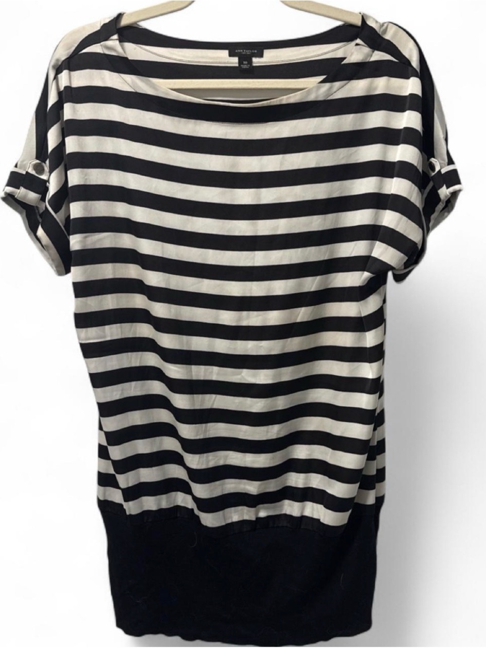 Ann Taylor Black & White Striped Dolman Short Sleeve Tunic